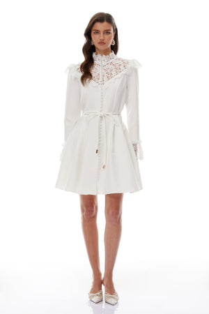 Aurohaya Embla White Lace Trim Mini Dress