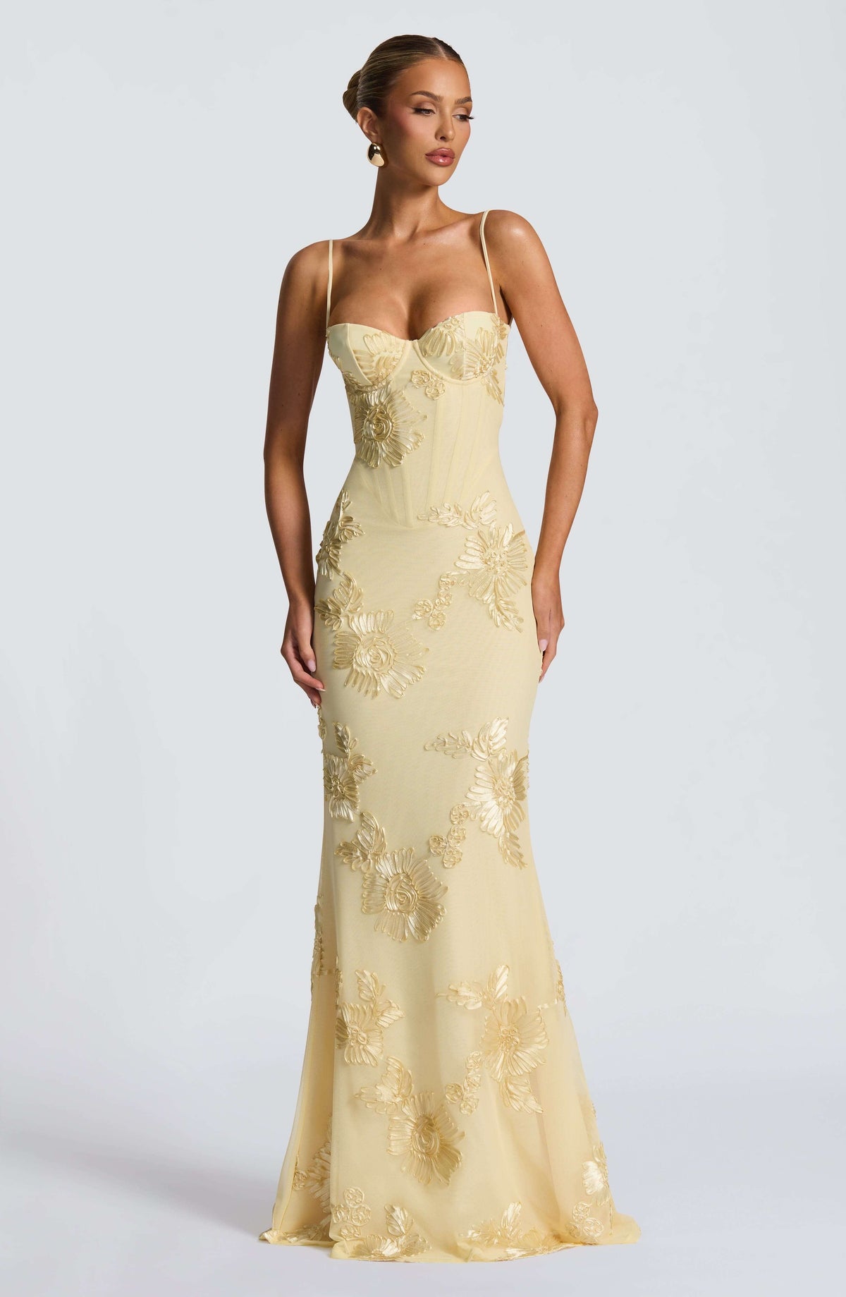 Émeline Floral Appliqué Corset Maxi Dress