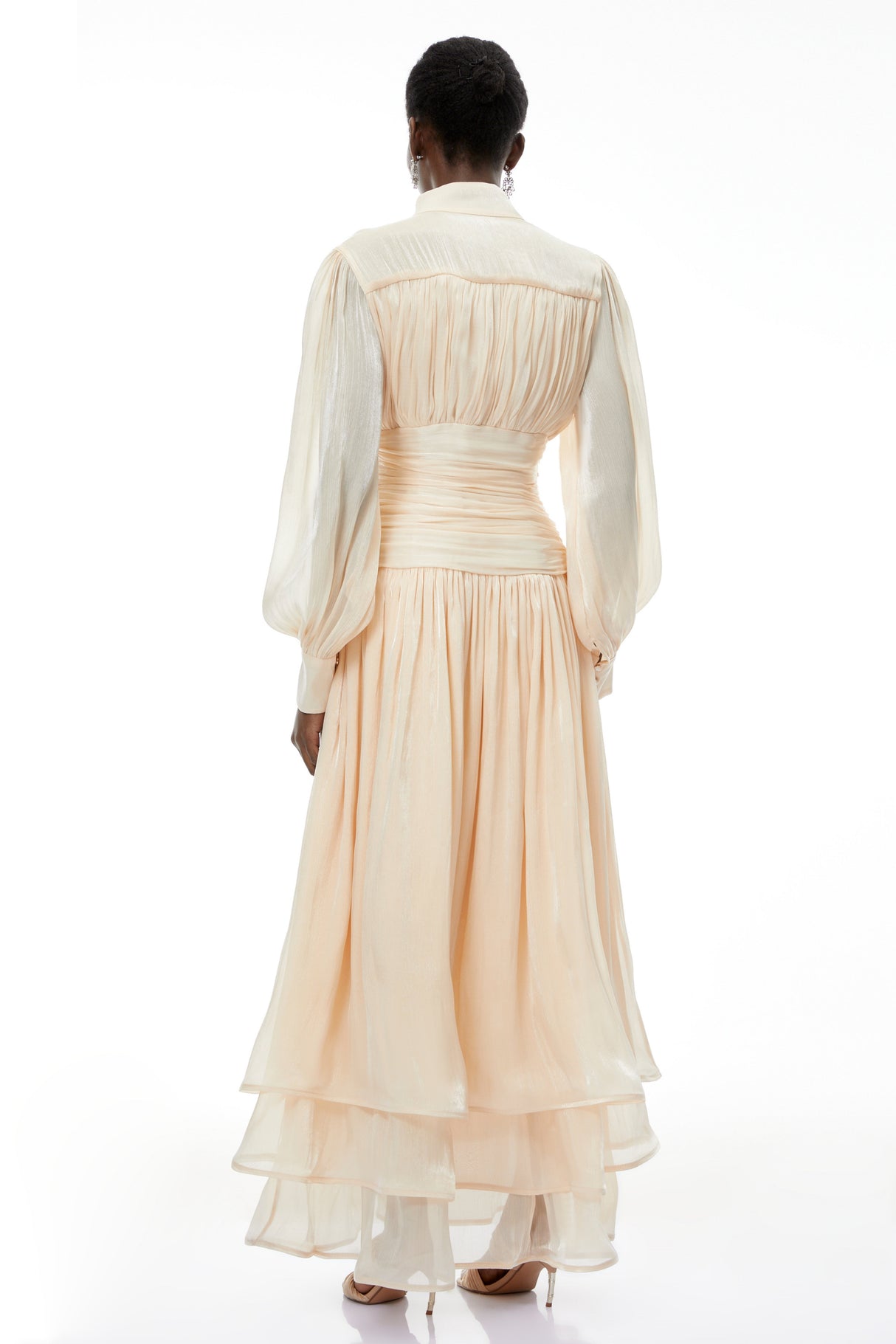 Aurohaya Emersyn Neutrals High-Neck Ruffled Detail Maxi Dress