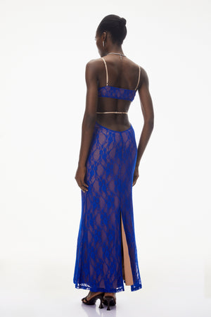 Aurohaya Emilia Navy Blue Floral Lace Maxi Dress