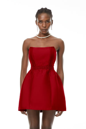 Aurohaya Eneko Red Bead Embellished Mini Dress