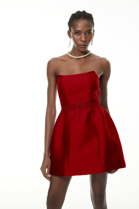 Aurohaya Eneko Red Bead Embellished Mini Dress