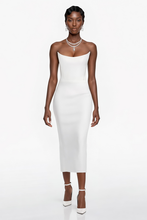 Aurohaya Escolástica White Off Shoulder Midi Dress