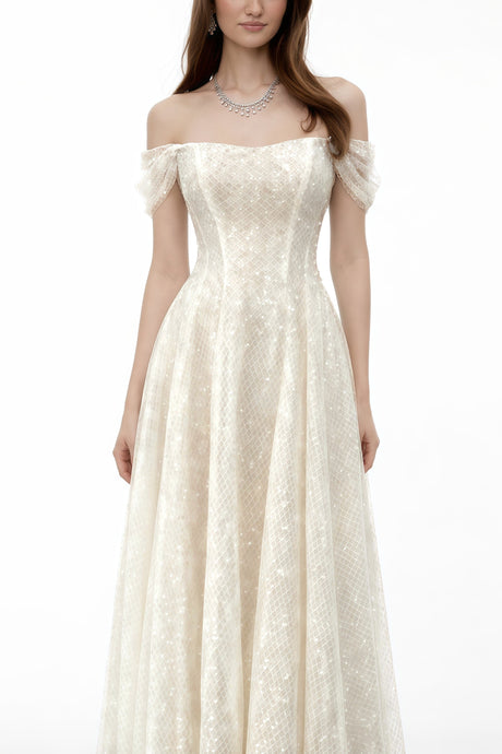 Aurohaya Esme White Off Shoulder Embellished Maxi Dress