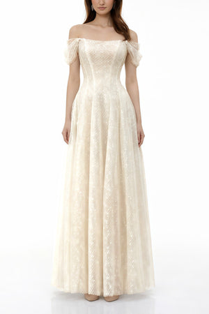 Aurohaya Esme White Off Shoulder Embellished Maxi Dress