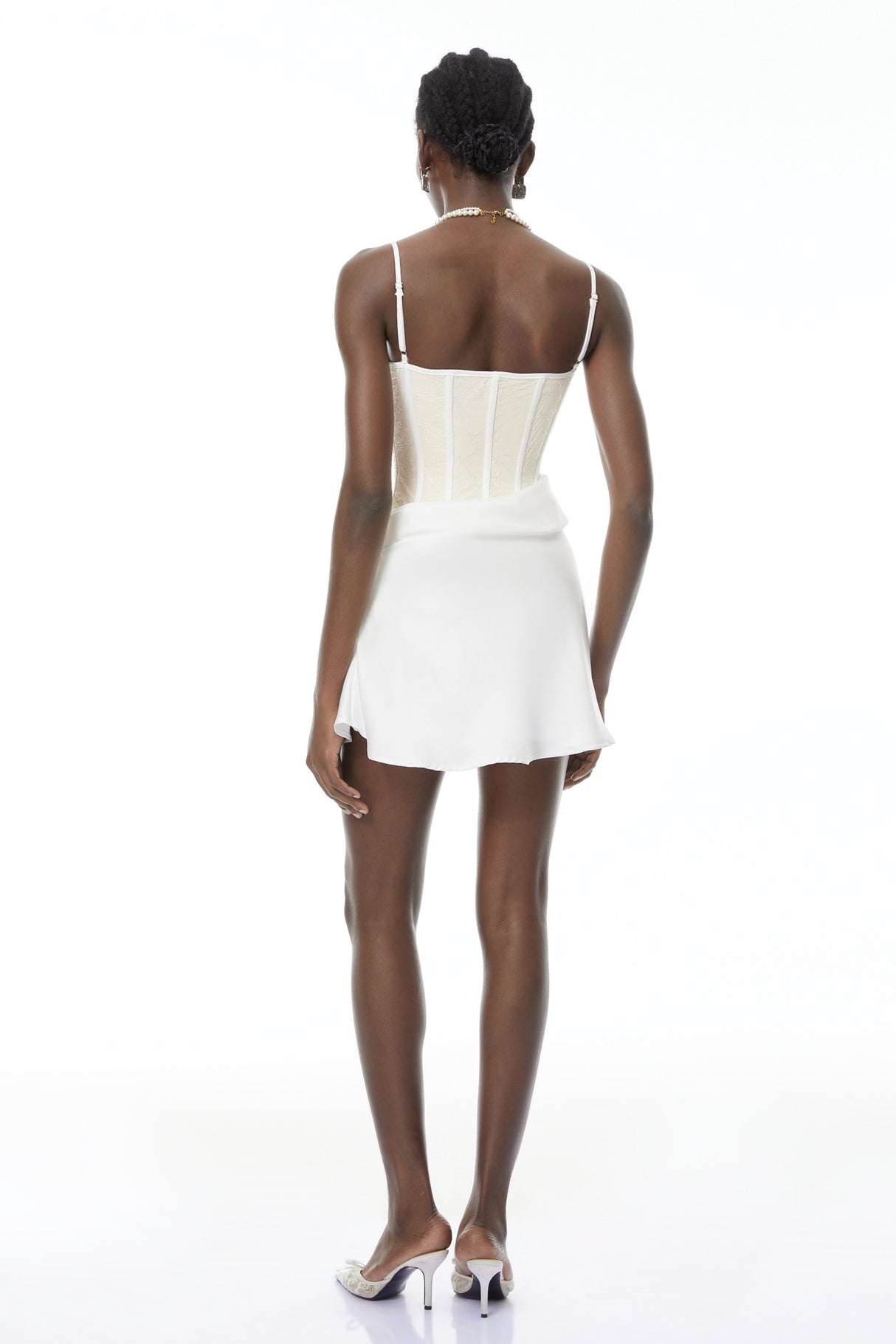 Aurohaya Eufrosina White Bodycon Mini Dress with Lace Panels