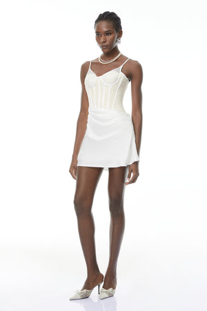 Aurohaya Eufrosina White Bodycon Mini Dress with Lace Panels