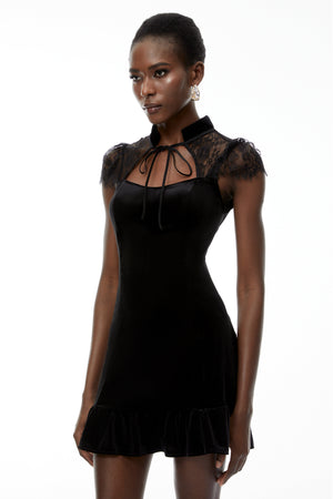Aurohaya Eulalia Black Cut-Out Floral Lace Mini Dress