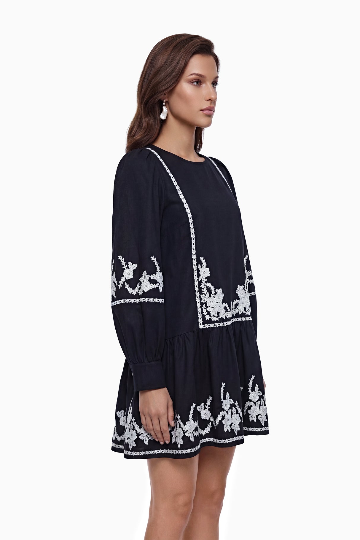 Aurohaya Eva Black Floral Embroidered Mini Dress