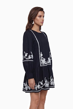Aurohaya Eva Black Floral Embroidered Mini Dress