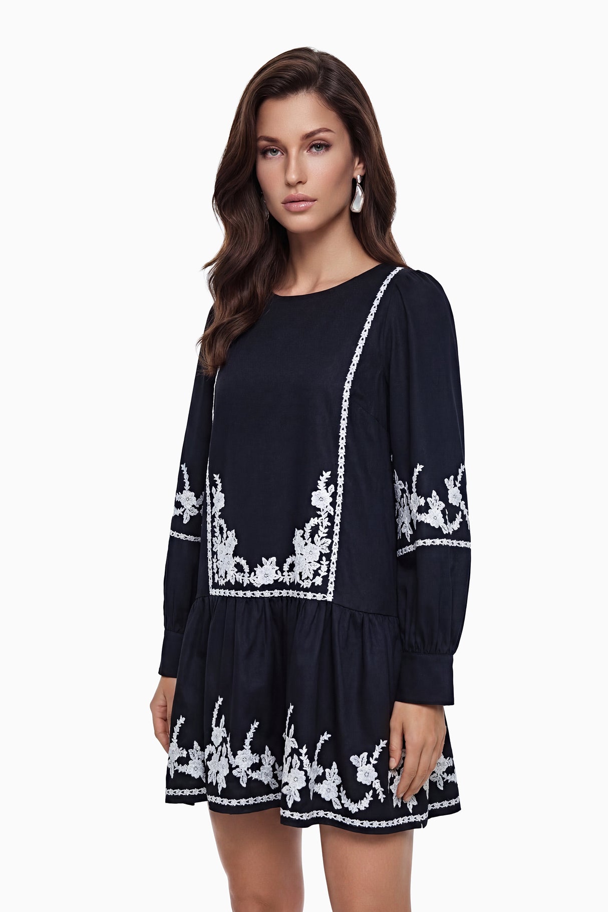 Aurohaya Eva Black Floral Embroidered Mini Dress