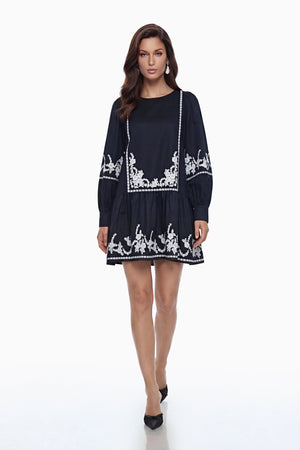 Aurohaya Eva Black Floral Embroidered Mini Dress