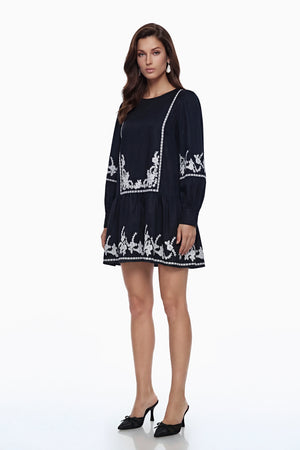 Aurohaya Eva Black Floral Embroidered Mini Dress