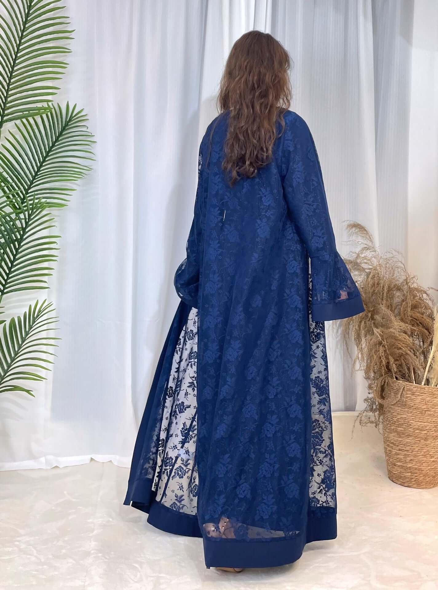 Luxury Rose Lace Abaya 3-Piece Set with Zipper & Flared Cuffs