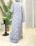 Luxury Rose Lace Abaya 3-Piece Set with Zipper & Flared Cuffs