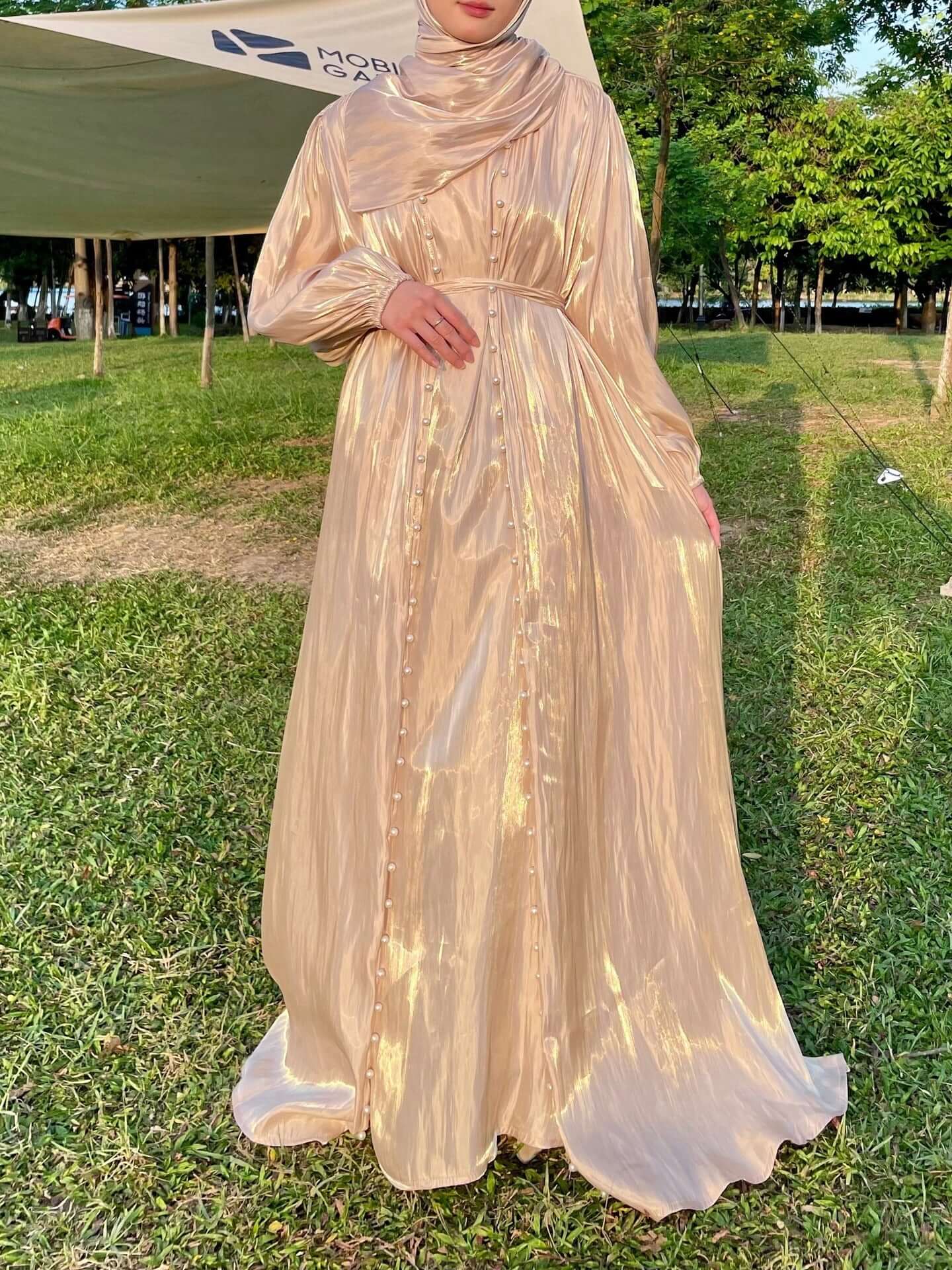 Luxury Elegant Pearl Abaya 5-Piece Set