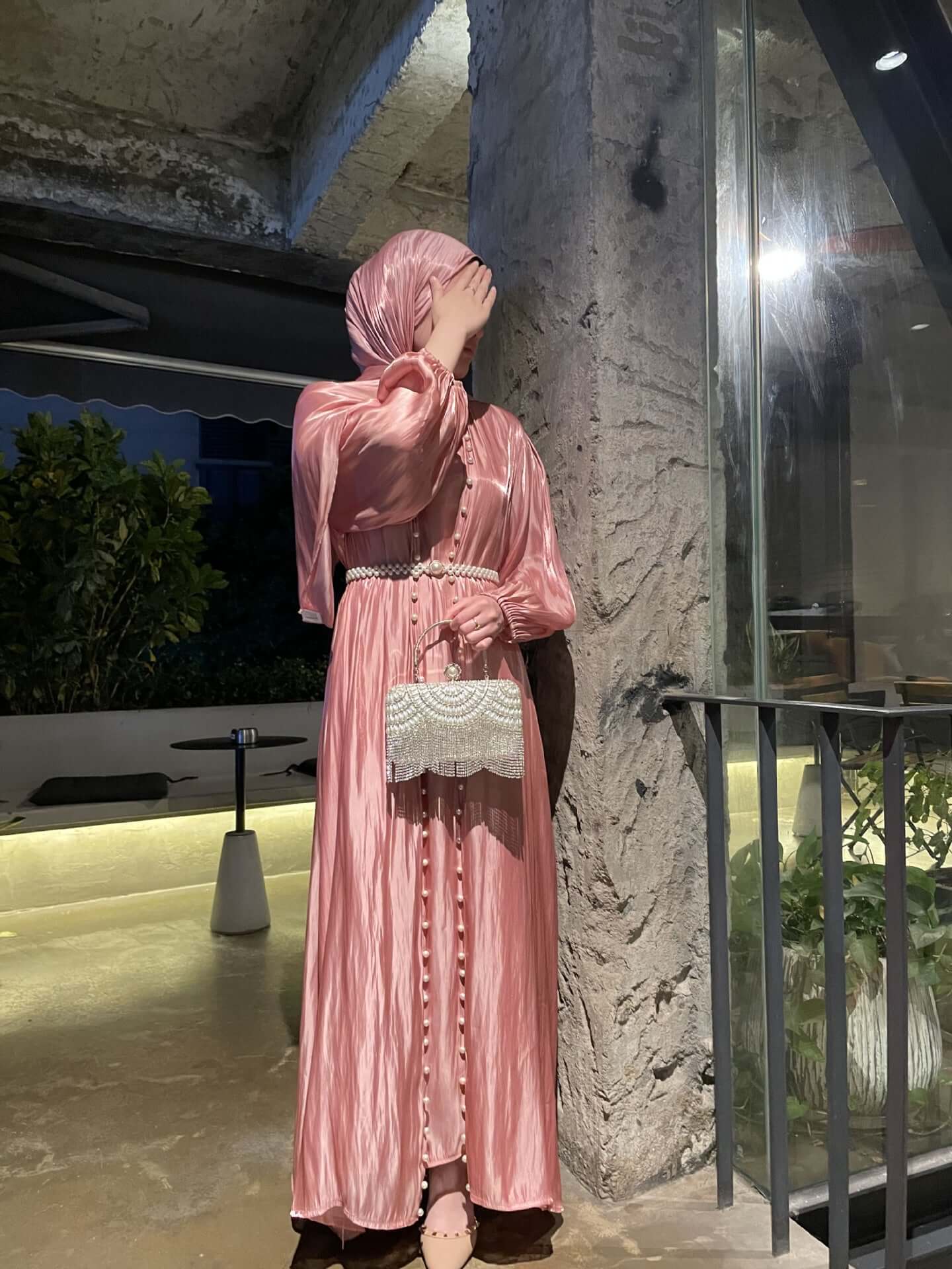 Luxury Elegant Pearl Abaya 5-Piece Set