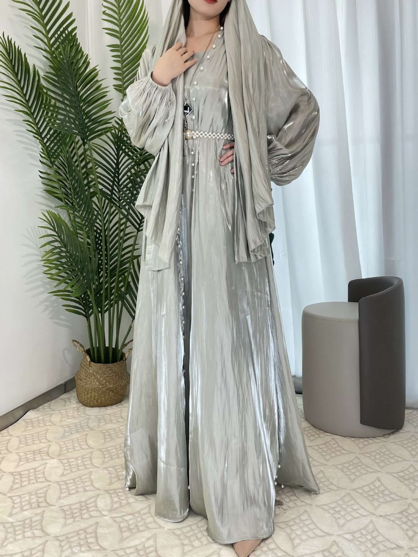 Luxury Elegant Pearl Abaya 5-Piece Set