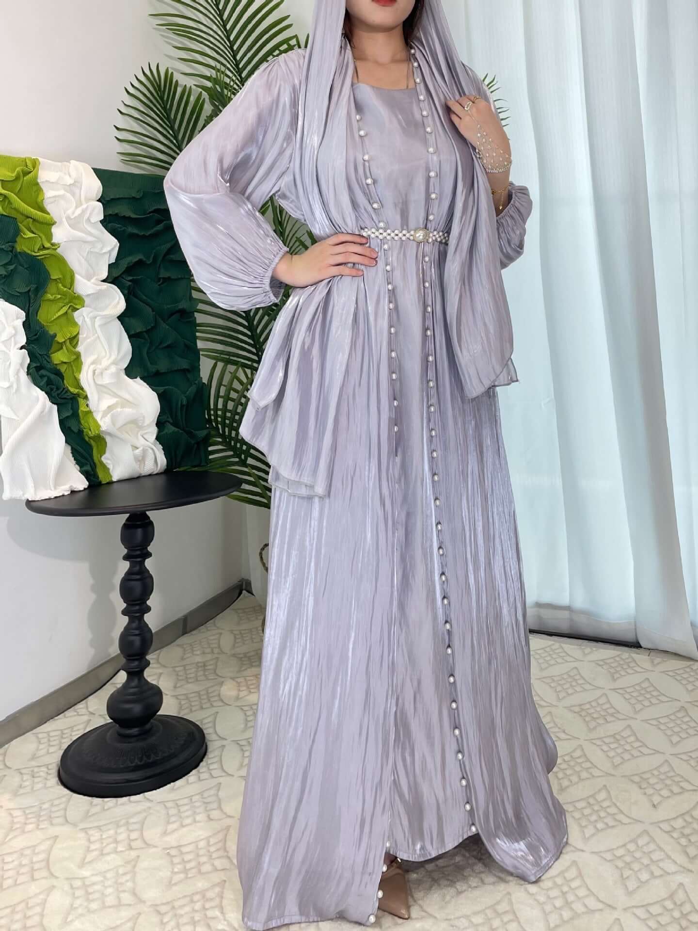 Luxury Elegant Pearl Abaya 5-Piece Set