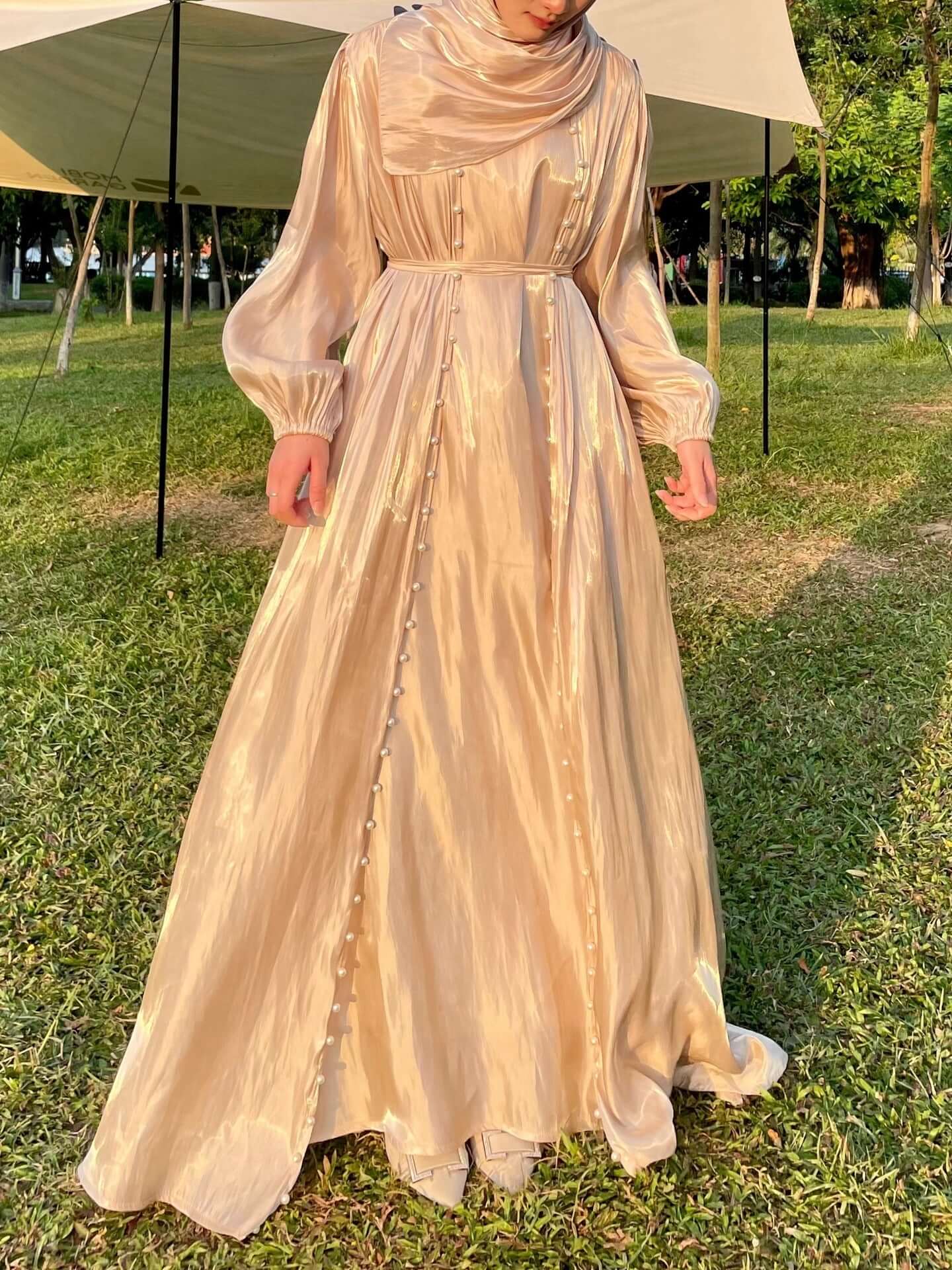 Luxury Elegant Pearl Abaya 5-Piece Set