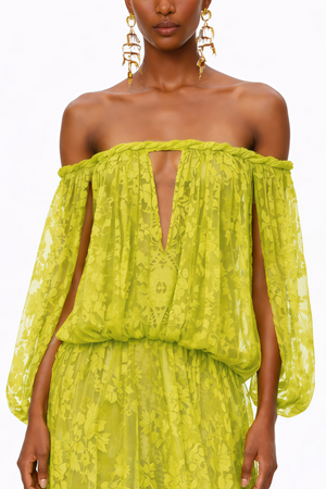 Aurohaya Fabienne Green Floral Appliqué Maxi Dress