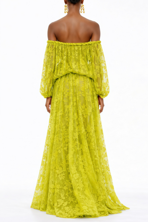 Aurohaya Fabienne Green Floral Appliqué Maxi Dress