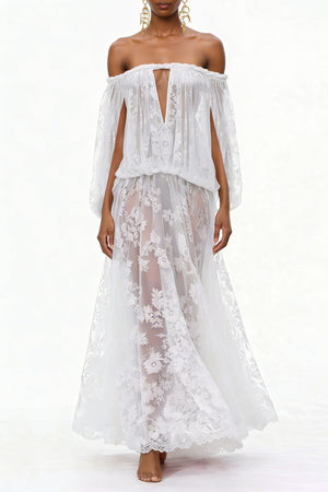 Aurohaya Fabienne White Floral Appliqué Maxi Dress