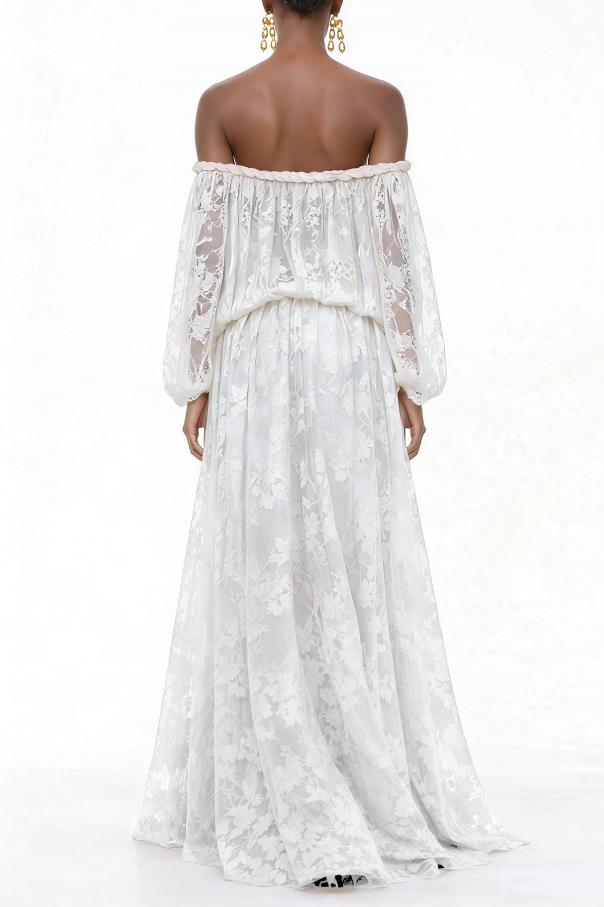 Aurohaya Fabienne White Floral Appliqué Maxi Dress