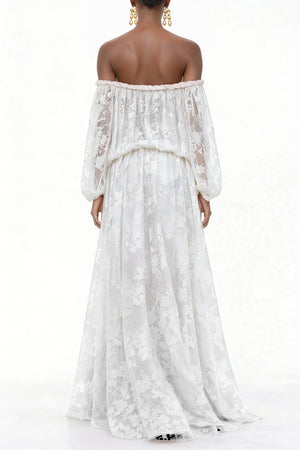 Aurohaya Fabienne White Floral Appliqué Maxi Dress