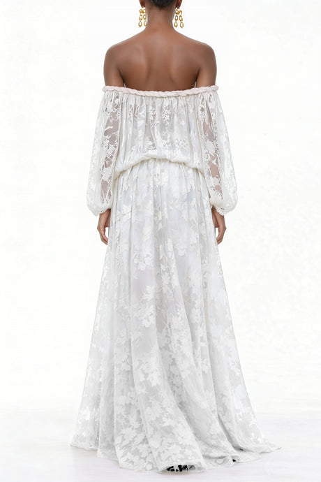 Aurohaya Fabienne White Floral Appliqué Maxi Dress