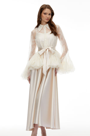 Aurohaya Fadila Neutral Semi-Sheer Blouse & Dress Set