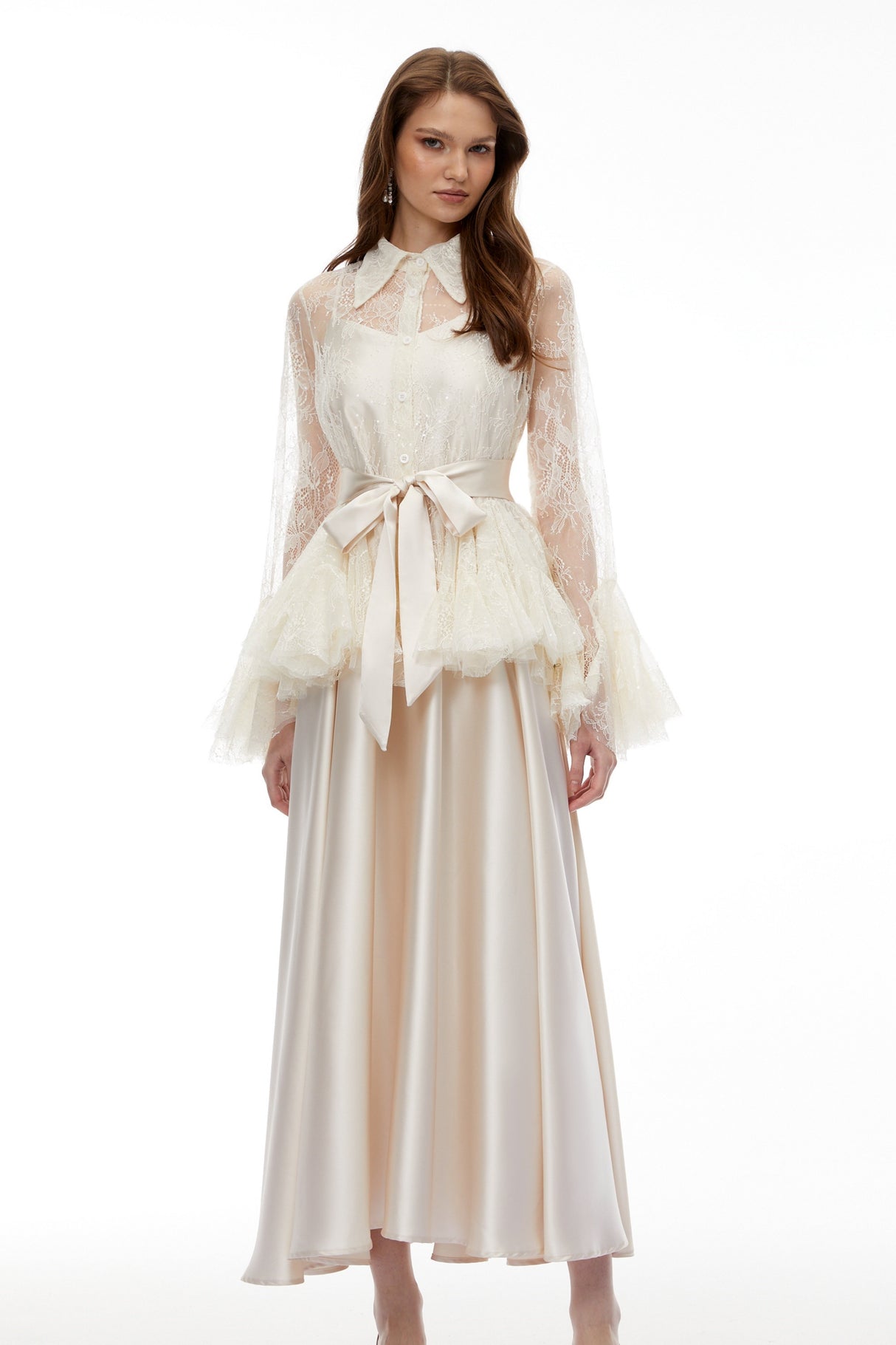 Aurohaya Fadila Neutral Semi-Sheer Blouse & Dress Set