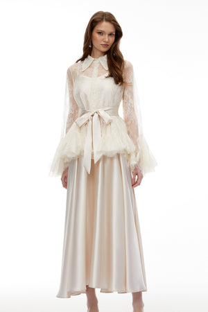Aurohaya Fadila Neutral Semi-Sheer Blouse & Dress Set