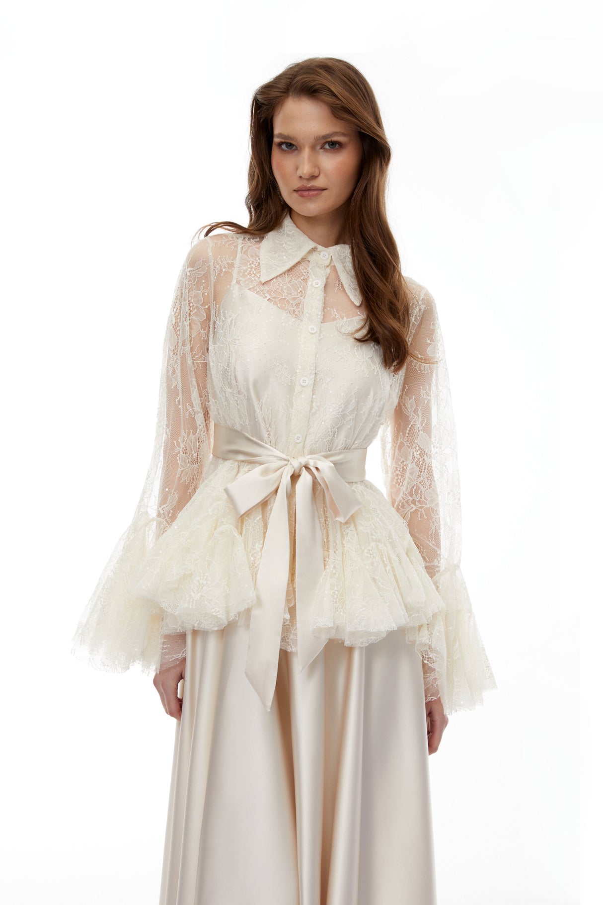 Aurohaya Fadila Neutral Semi-Sheer Blouse & Dress Set