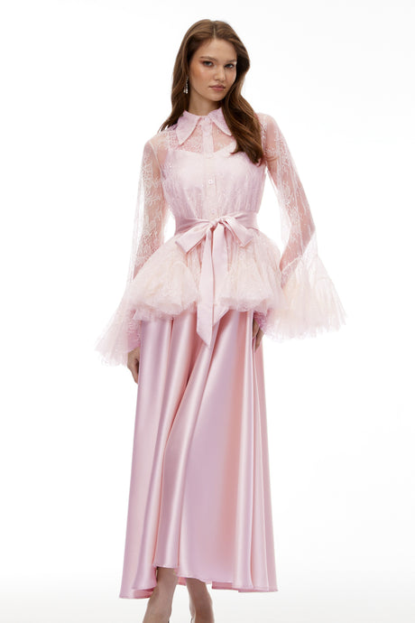 Aurohaya Fadila Pink Semi-Sheer Blouse & Dress Set