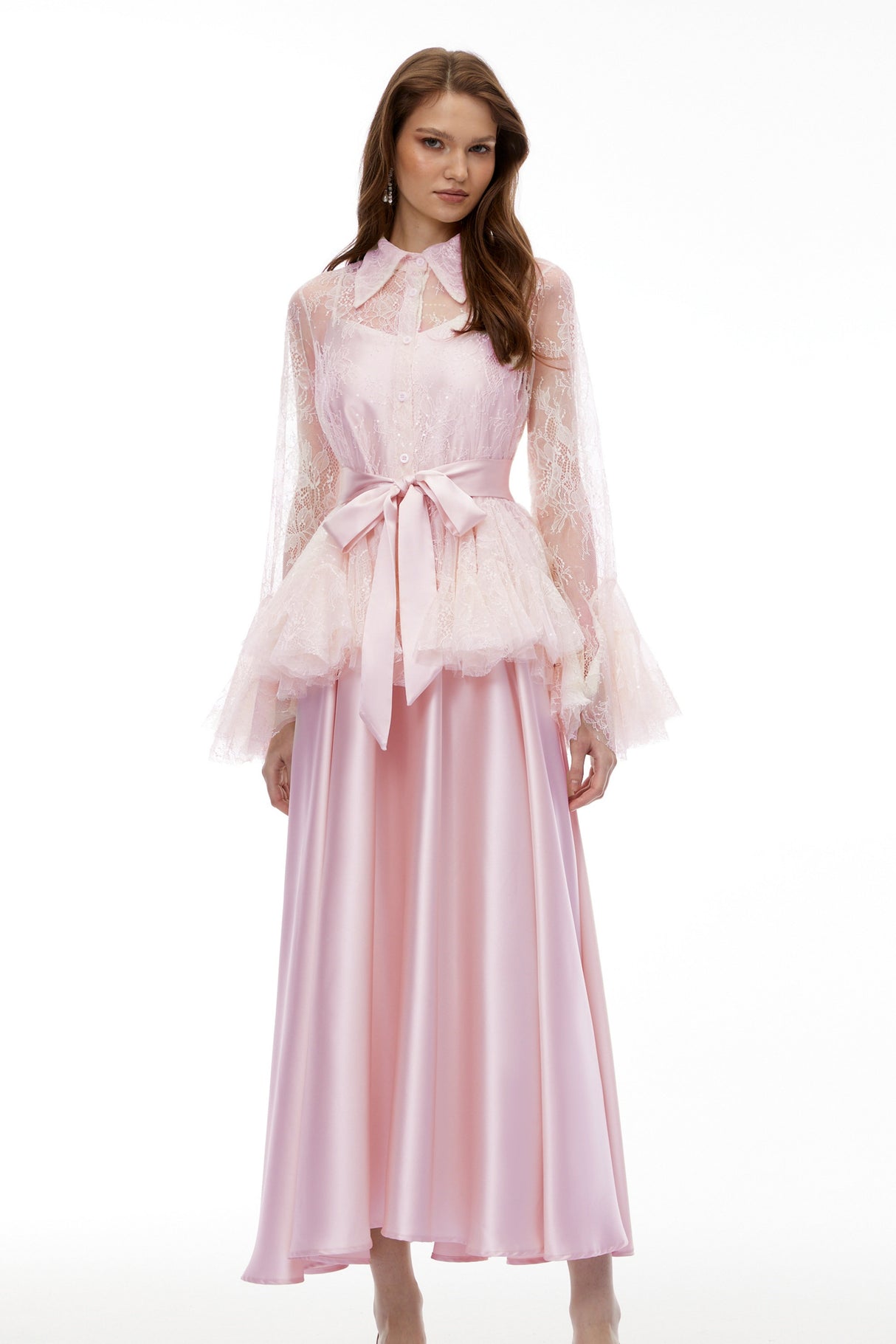 Aurohaya Fadila Pink Semi-Sheer Blouse & Dress Set