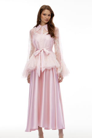 Aurohaya Fadila Pink Semi-Sheer Blouse & Dress Set