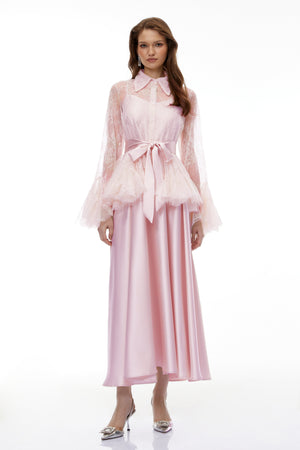 Aurohaya Fadila Pink Semi-Sheer Blouse & Dress Set