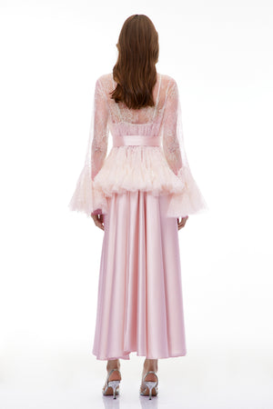 Aurohaya Fadila Pink Semi-Sheer Blouse & Dress Set