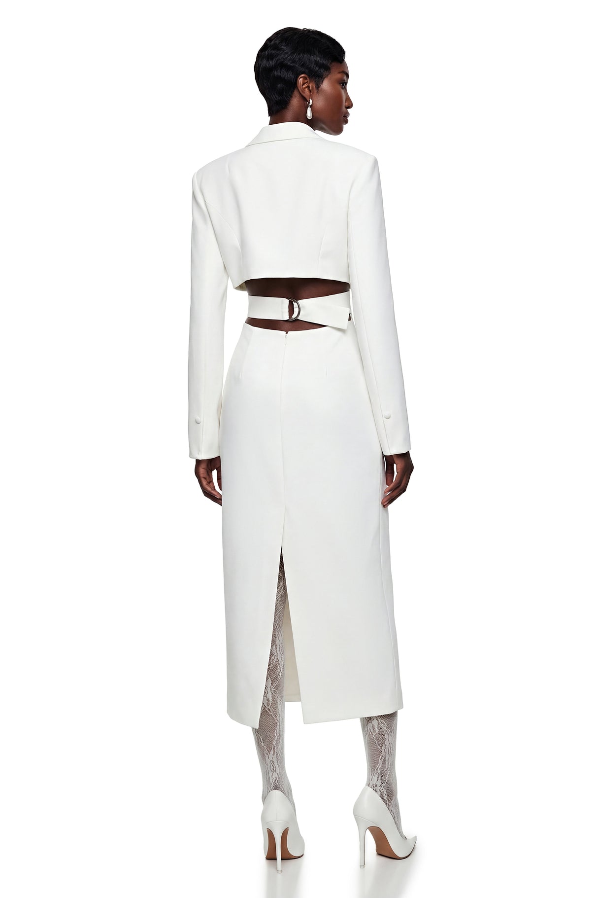 Aurohaya Fanny White Blazer Midi Dress with Cut-Outs