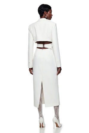 Aurohaya Fanny White Blazer Midi Dress with Cut-Outs