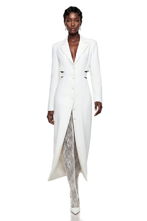 Aurohaya Fanny White Blazer Midi Dress with Cut-Outs