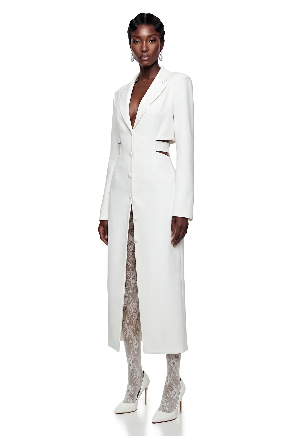 Aurohaya Fanny White Blazer Midi Dress with Cut-Outs