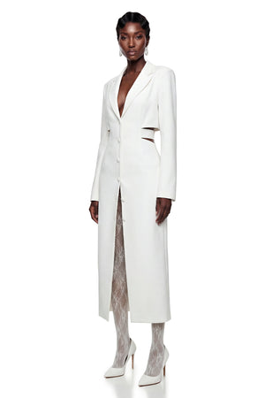 Aurohaya Fanny White Blazer Midi Dress with Cut-Outs