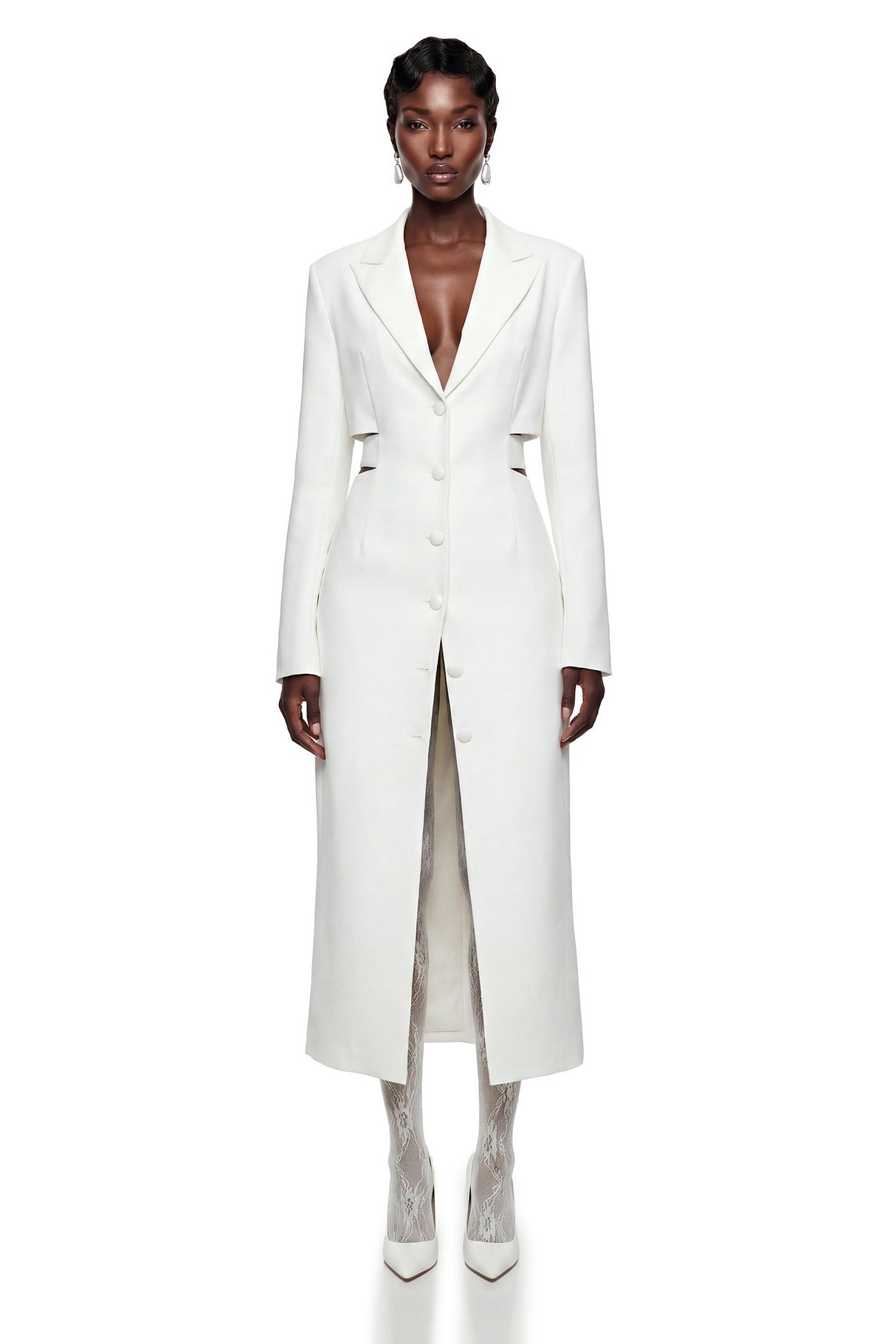 Aurohaya Fanny White Blazer Midi Dress with Cut-Outs