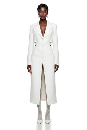 Aurohaya Fanny White Blazer Midi Dress with Cut-Outs