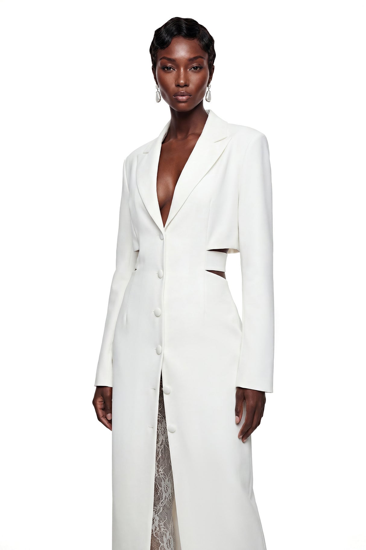 Aurohaya Fanny White Blazer Midi Dress with Cut-Outs