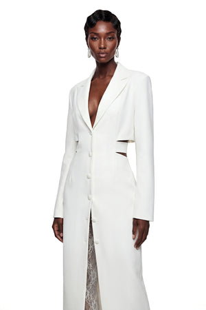 Aurohaya Fanny White Blazer Midi Dress with Cut-Outs