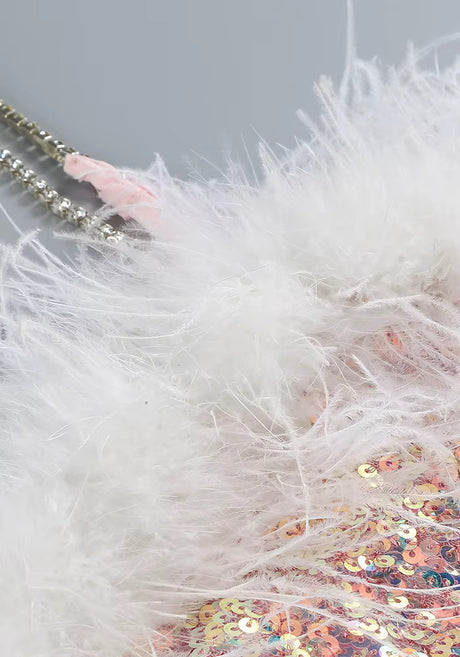 Feather Detail Sequin Midi Dress Pink