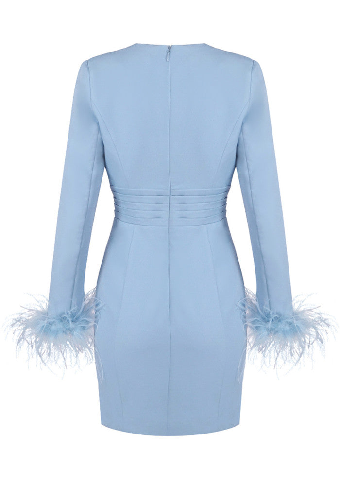 Feather Long Sleeve Dress Blue